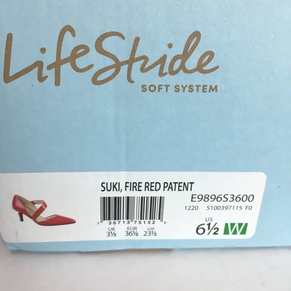 6.5W 6.5 WIDE Life Stride Suki Fire Red Patent Faux Leather Asymmetrical Heels - Picture 16 of 16